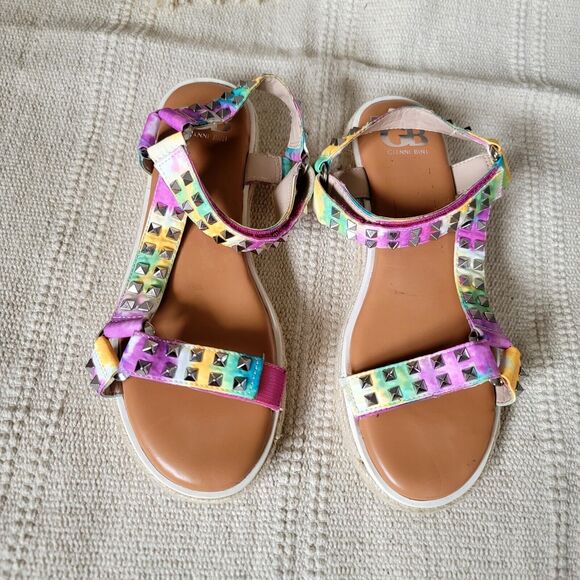 Gianni Bini Rainbow Studded Platform Espadrille Sandals Ankle Straps Size 7.5 - Picture 1 of 6